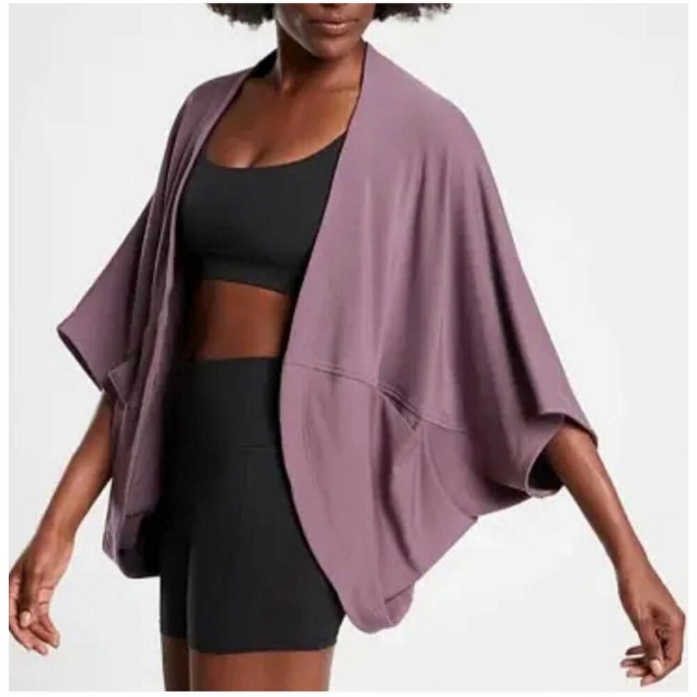 Athleta Nirvana Cocoon Wrap Cardigan Sweater XS Purple Dolman Sleeve Athleisure